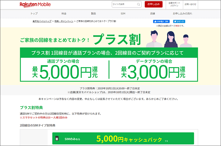 楽天モバイルのプラス割