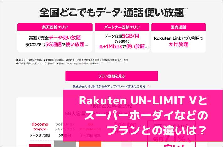 Rakuten UN-LIMIT Vとスーパーホーダイなどのプランとの違いは?